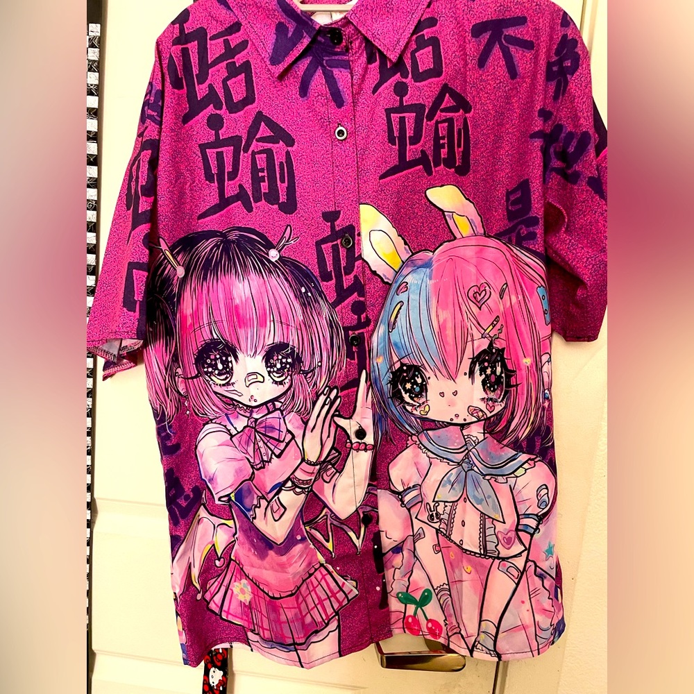 Kawaii bunny emo girl button up